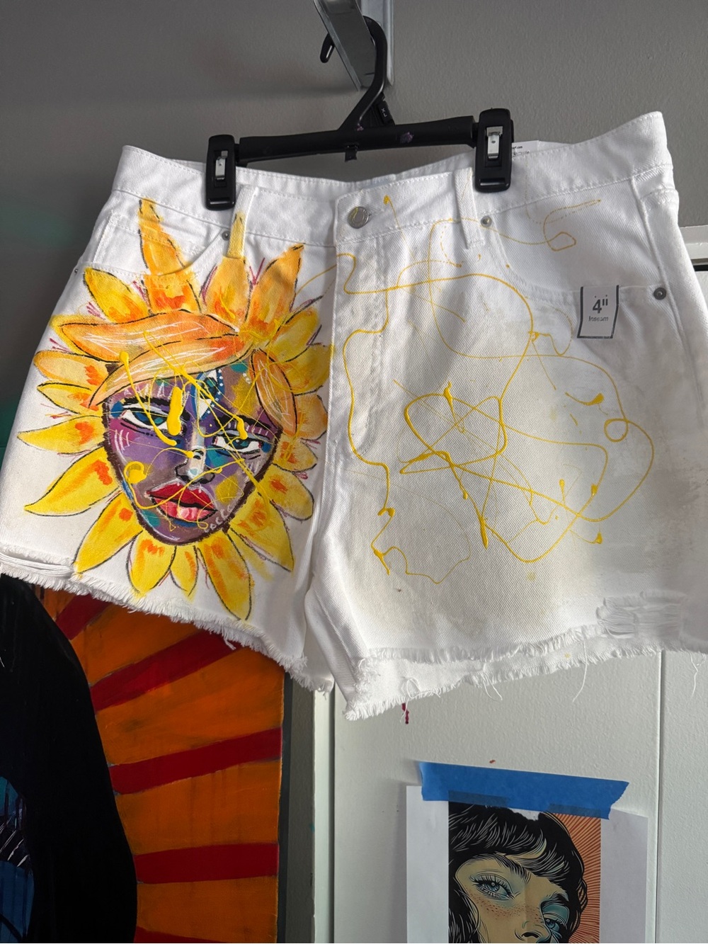 Upcycled streetwear painted white denim size 16 ooak sunflower goddess - Picture 15 of 15